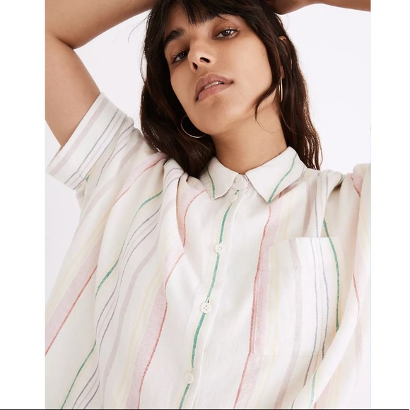 Madewell Linen-Blend Daily Shirt in Rainbow Stripe - Picture 4 of 11